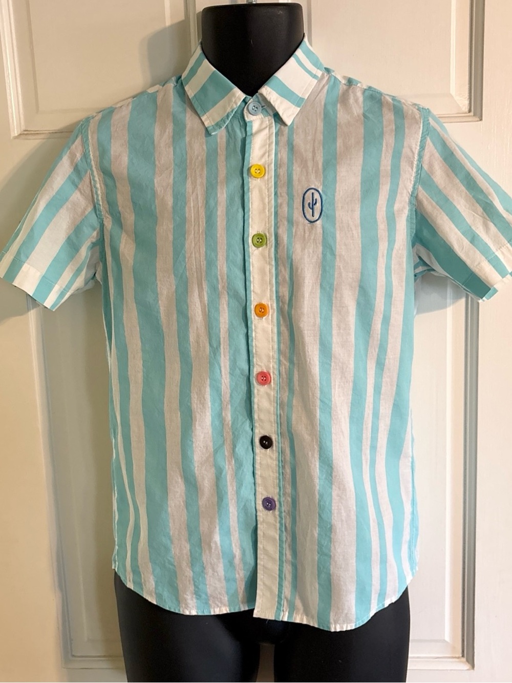 Mokuyobi 2XS Stripe Button Up Shirt Rainbow Buttons Cactus 100% Cotton